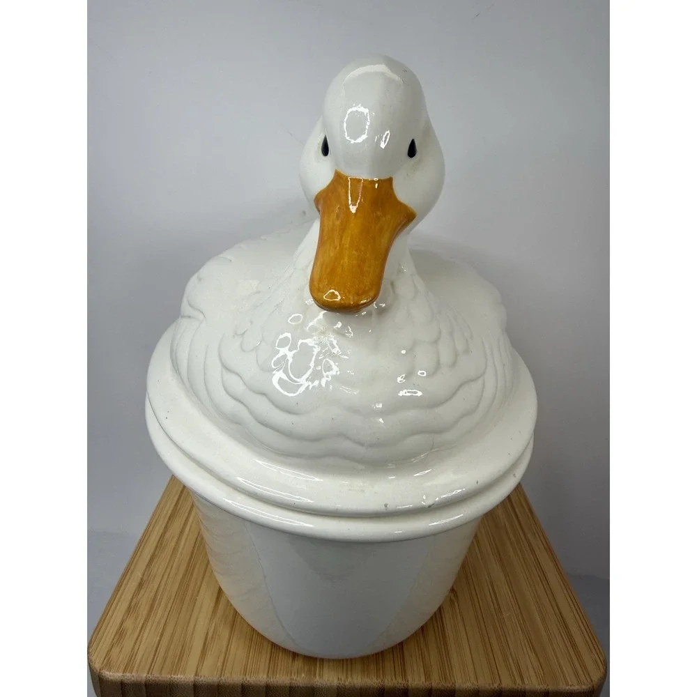 Vtg Ceramic Duck Goose Covered Dish Tureen Casserole Nesting Cottagecore Kitchen